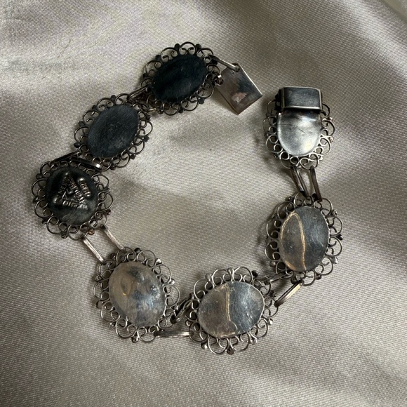 Vintage Mexico ALC Guadalajara Sterling Silver Cameo Intaglio Bracelet with onyx - Picture 4 of 6